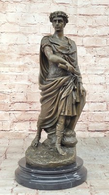 Bronze Julius Caesar Sculpture Statue on Marble Base - Roman History Art Decor