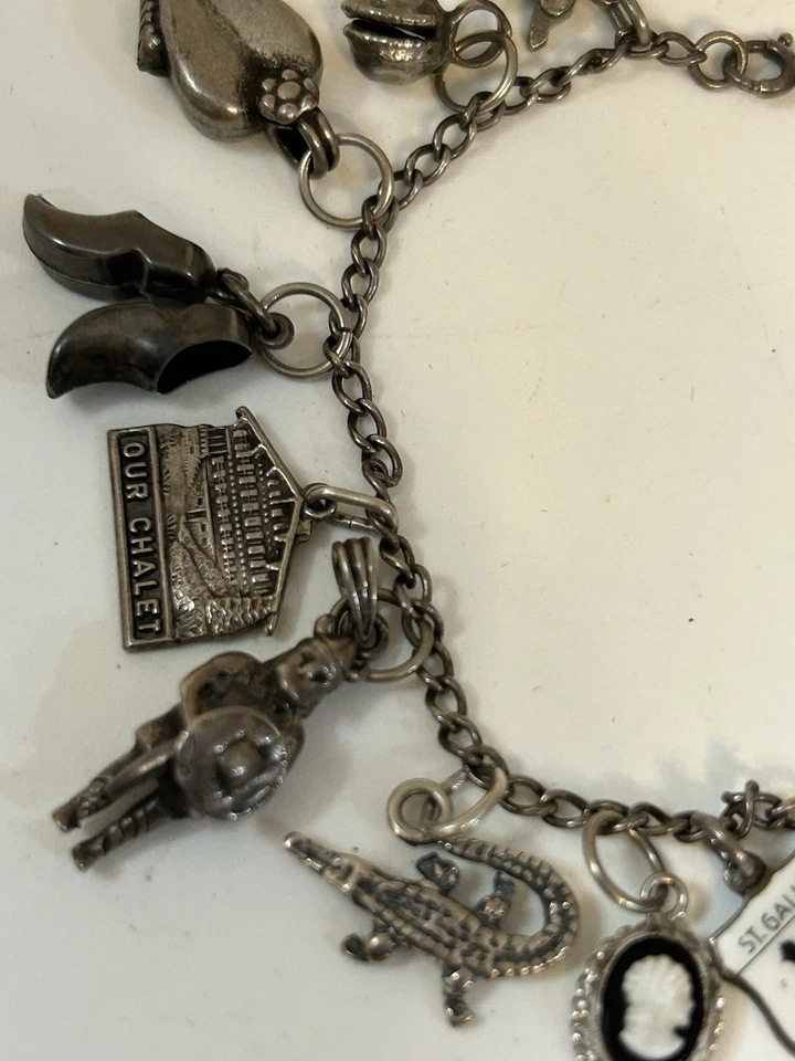Vintage/Antique Travel Charm Bracelet 15+ Almost All Silver - Image 2 of 4