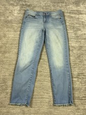 Time and Tru Jeans Womens 4 Blue Mid Rise Skinny Raw Hem Cotton Blend