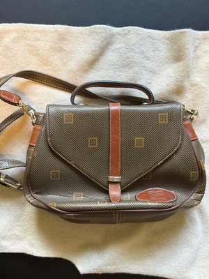 Texier Vintage Crossbody Bag Made in France Brown Monogram Leather Trim