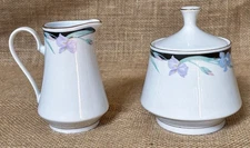 Vintage Tienshan White Floral Creamer And Sugar Bowl Elegant Romance Feminine