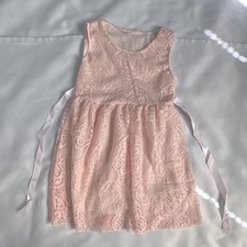 Girls A-Line Pink Lace Sleeveless Knee Length Party Dress Size S 3 A4