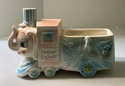 Vintage NAPCO Elephant Diaper Express Train Planter Nursery Decor 8'' SALE!