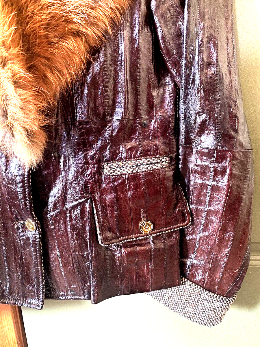 Dolce & Gabbana Brown Eel Leather Fox Fur Collar Jacket, US 4, IT