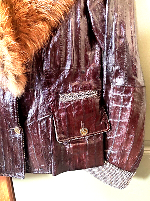 Dolce & Gabbana Brown Eel Leather Fox Fur Collar Jacket, US 4, IT