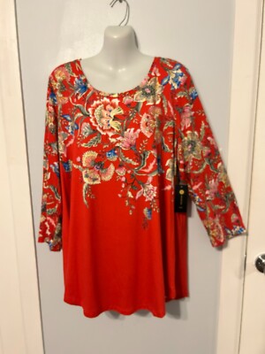 NWT JM Collection Tomato Puree Floral Multi Top with 3/4 Sleeve     Plus Size 3X
