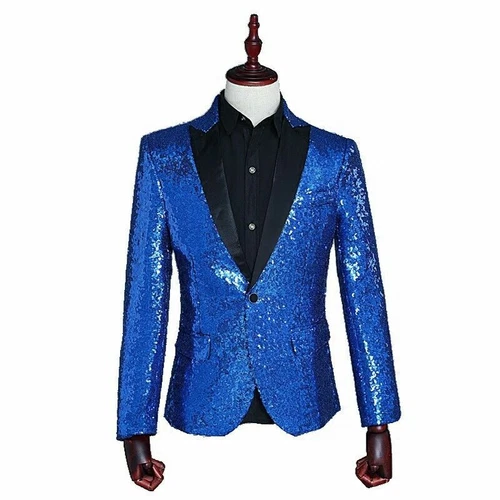 Mens Glitter Sequins Fashion Dress Blazer Suit Shiny Jacket Tuxedo Wedding Dance - Picture 7 of 21