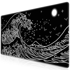 Gaming Mouse Pad Japanese Sea Wave Mouse pad 35.4x15.7inch Large Extended Com...