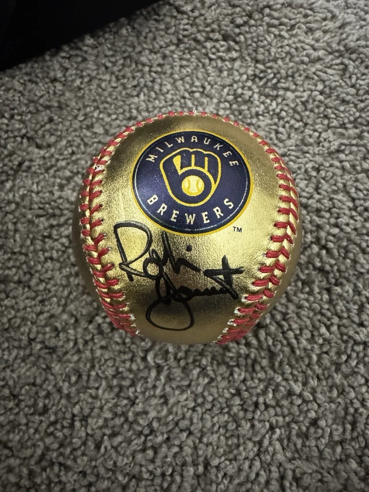 Robin Yount Milwaukee Brewers Autografiado Oro Béisbol MLB Pelota Oficial Raro Foto 4 de 4