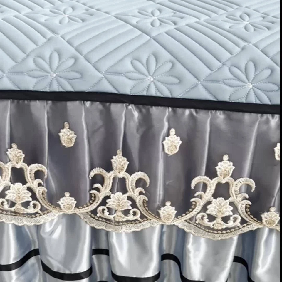 Summer Bedspread Vintage Queen Cool Latex Lace Ruffle Bed Skirt King 3PCS Soft - Image 2 of 4