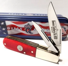Queen Cutlery USA Smooth Red Bone Handles 2 Blade BARLOW Folding Pocket Knife