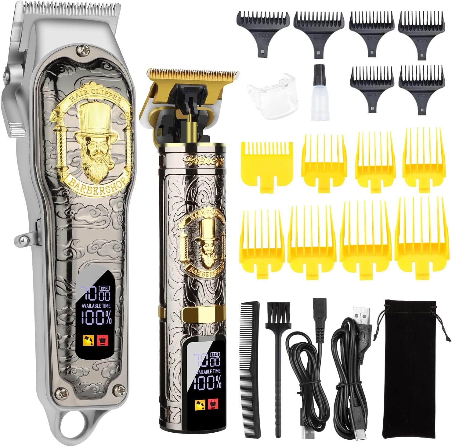 Professional Cordless T-Blade Hair Clippers for Men - Barber Trimmer Set
