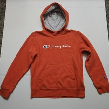 Champion Youth Boys Logo Hoodie Size Large Orange With Front Pocket