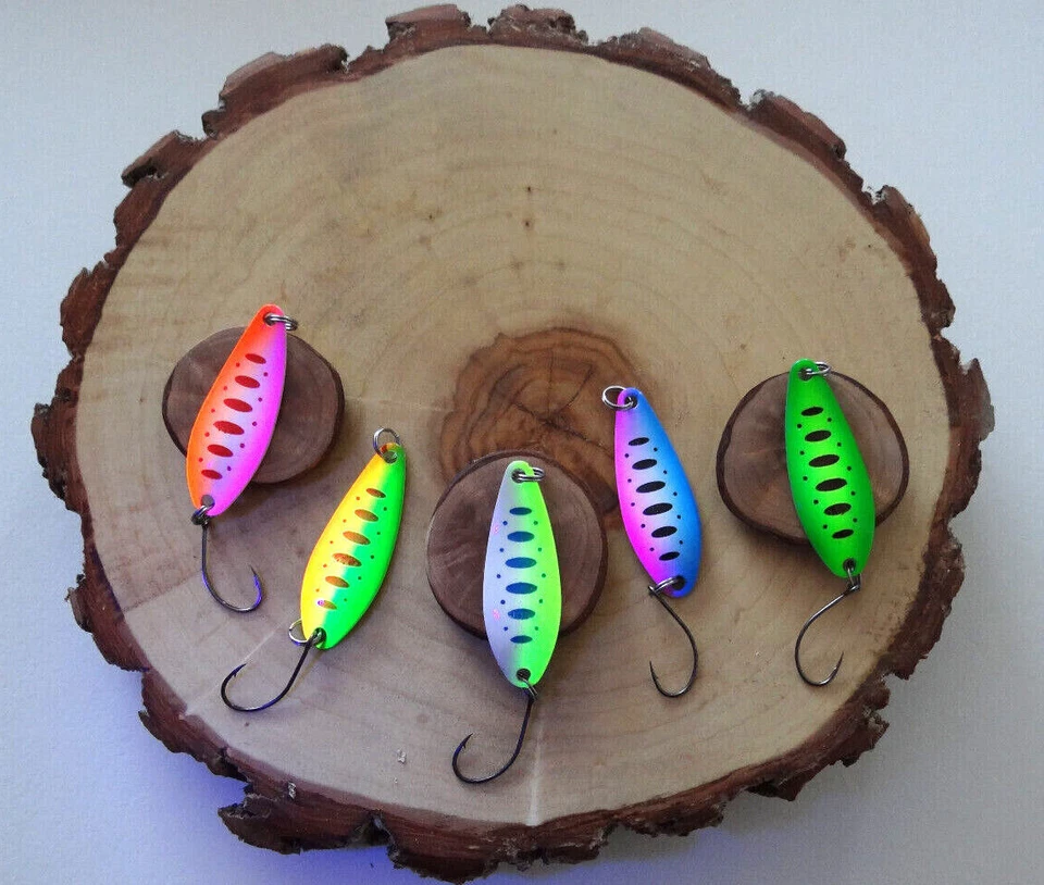 Trout Spoon Set 5 St.Forellenblinker Schlepplöffel Barsch 5g UV Haken Gr.6 - Bild 4 von 4