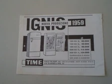advertising Pubblicità 1959 IGNIS FRIGORIFERI