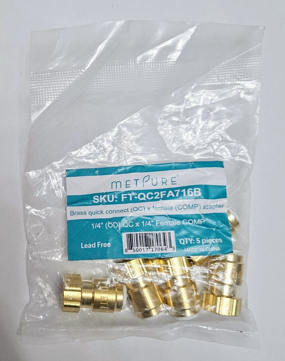 Quick Connect 1/4” x 1/4” Compression Female Threaded Brass Adapter (5 Pack)