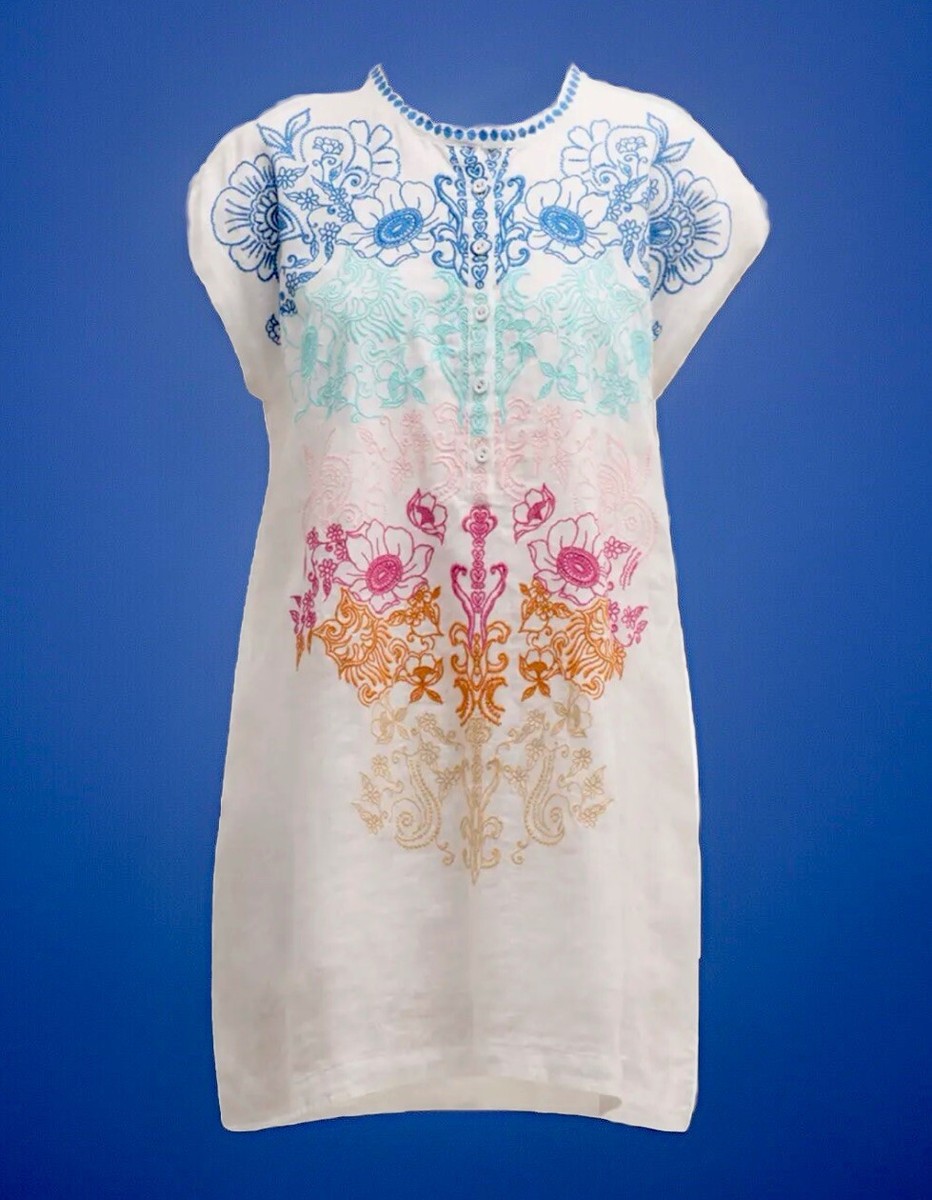 NWT Johnny Was M Mishti Fully Lined Embroidered Linen Dress W/Pockets Reg  $295