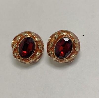 alloy plated leaf design red stud