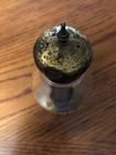 Vintage Clear Glass Imprinted Lettering Pepper Shaker with Brass Bottom and Lid — photo 2