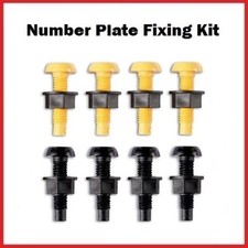 Yellow & Black Plastic Number Plate Screws Nuts Bolts Fixings Fittings Fixers x8