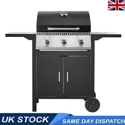 3 Brenner Gasgrill Tragbarer Grillwagen mit 4 Rollen und Seitenablagen