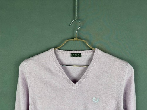 Fred Perry Mens Sweater Size M Gray Wool Long Sleeve V-Neck Pullover - Picture 4 of 6