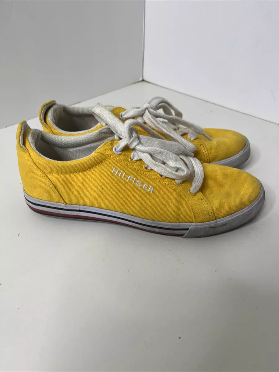 Tommy HILFIGER WOMENS 4 YELLOW SNEAKER SHOES Lace Logo Canvas Skater | eBay