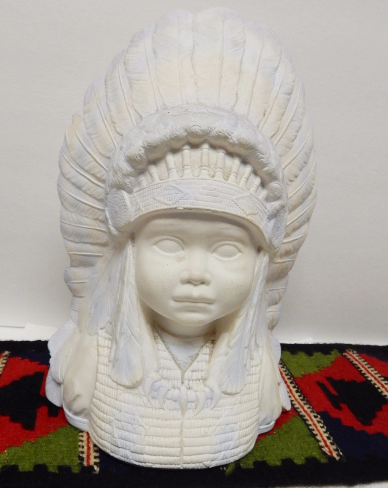 Byron Molds Bust Head Child Tribal Native Head Dress Ceramic Statue LG '82 Vtg