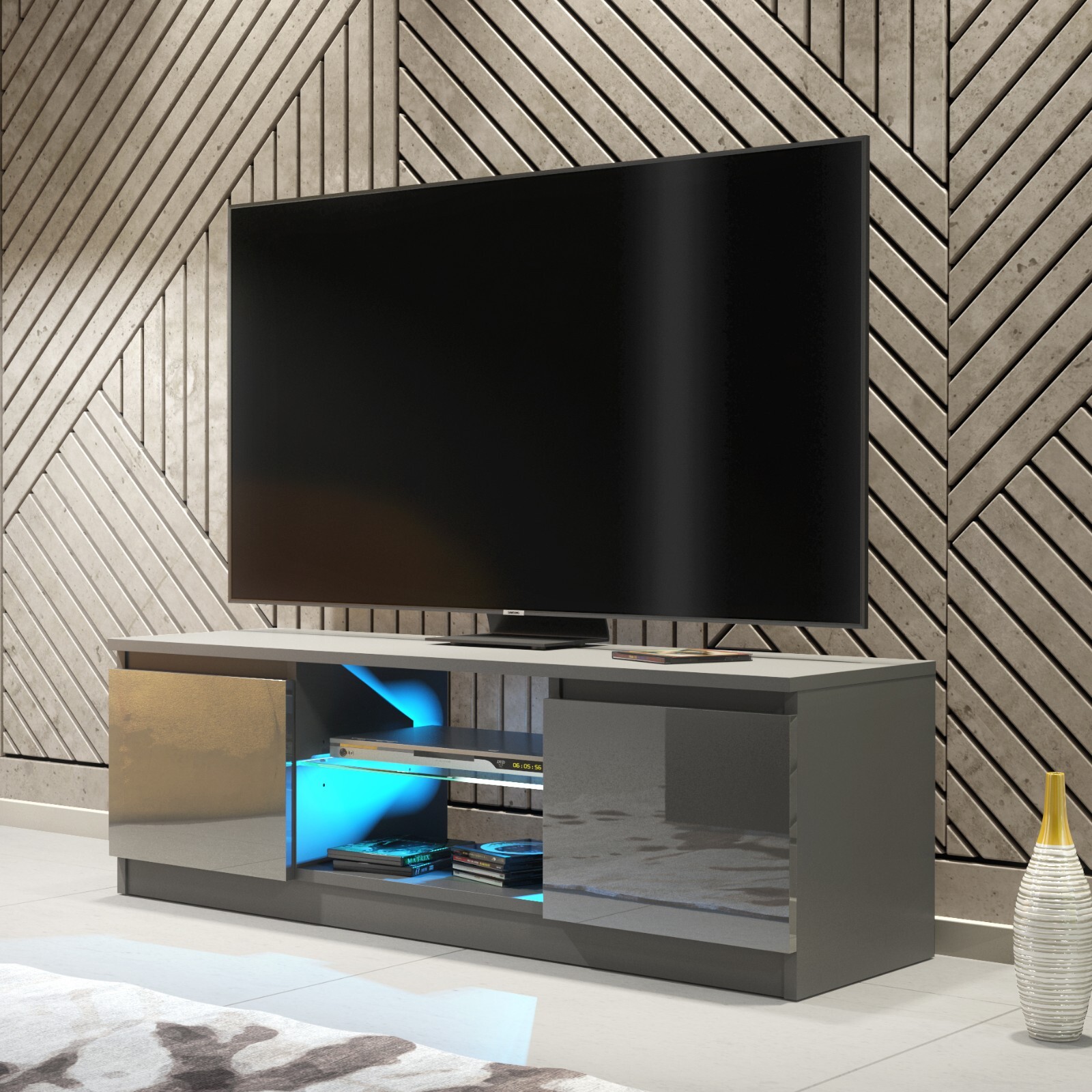 TV Unit 120cm | Modern Stand | Gloss Doors | Free LED | Creative Furniture ⭐⭐⭐⭐⭐
