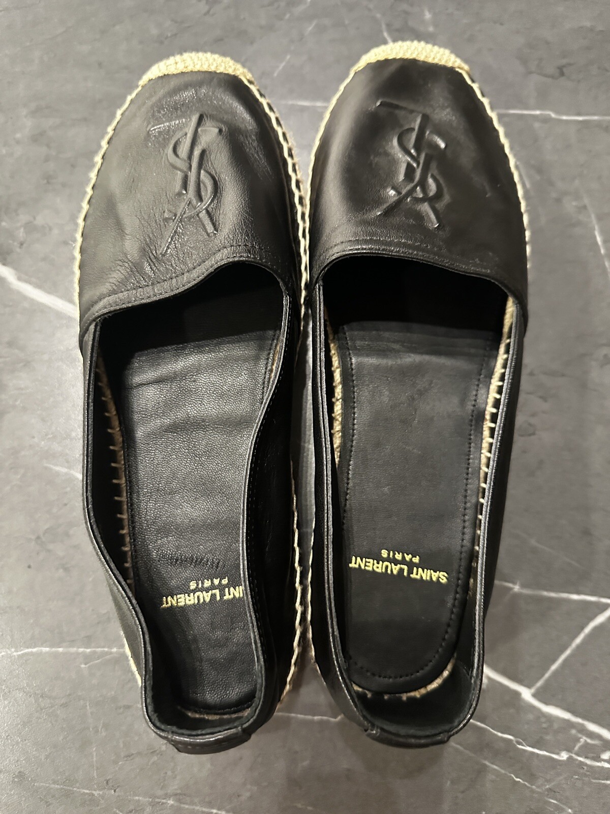 Espadrillas SAINT LAURENT YSL logo piatto in pelle nera taglia 7 37