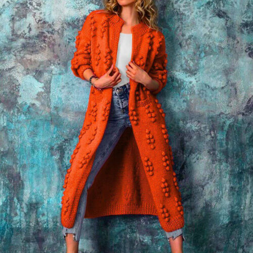 Women Long Knitted Cardigan Open Front Chunky Hooded Sweater Coat Winter _A - Picture 35 of 39