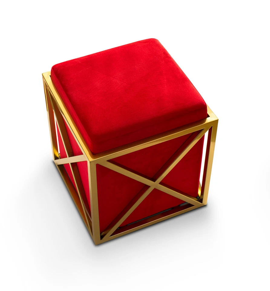 Cube De Siège De Luxe En Acier Inoxydable Plaqué Or Velours Rouge Qualité Stable - Photo 4/4
