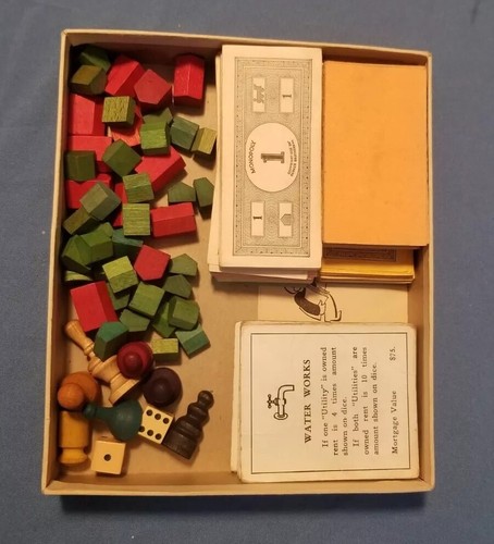 Raro Monopoly Parker Brothers 1946 completo pezzi legno tavola blu brevetto 2.026.082 - Foto 13 di 24