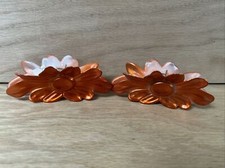 Vtg 1980s Hair Clip Claw Plastic Set Of 2 Orange Flower
