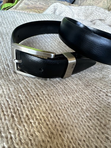 Perry Ellis Mens Black Leather Belt Sz 32 Italian Split Cowhide BP35058