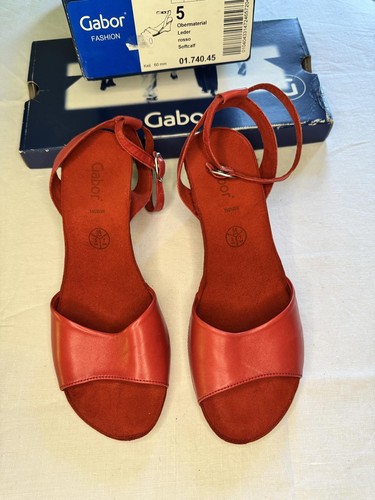 Gabor Red Leather Sandals UK 5 (EU 38) Ankle Strap Mid Heel 6cm