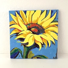 Original Sunflower Blossom Close-up Flower Expressionism Painting 10x10" Canvas