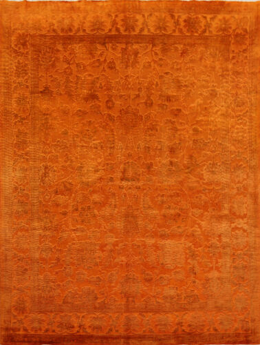 Orange Vegetable Dye Carved Handwoven Chobi Peshawar Rug 8x10 ft for Living Room - Picture 1 of 18