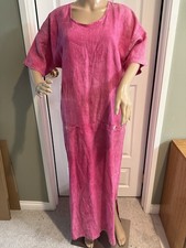 Linen Liz And Jane Lagenlook M Oversized Pink Maxi Dress Pockets Comfy