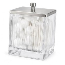 Vince Camuto Home Glass Cotton Jar Holder   Nickel Lid, Elegant Bathroom
