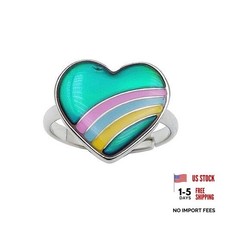Cute Rainbow Heart Color Change Mood Ring For Girls Size Adjustable