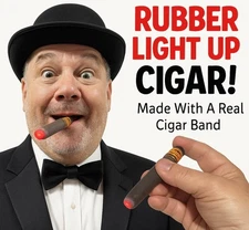 LIGHT UP RUBBER CIGAR + Real Band Fake Red Ash D Joke Prank Magic Trick LED Prop