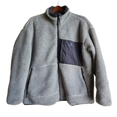  Adidas Reversible Jacket Men's 2XL Quilted Padded Sherpa Fleece Grey Sportswear