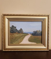 Small Original  Framed Oil Painting Landscape Follow The Path