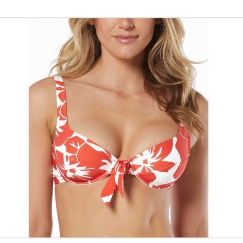 Vince Camuto Womens Floral Print Tie Front Bikini Top, Tangerine, Size Large New - Afbeelding 4 van 8