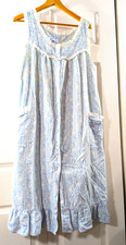 VTG Lanz Of Salzburg Light Blue  White Cotton Flannel Long Lace Night Gown Sz L