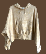 NIKE Overzized Cropped Hoodie Women's Medium White Tan Marble Dolman Athleisure