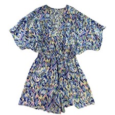 Cupshe Women's M Blue Multi Color Abstract Print V Neck Short Sleeve Romper