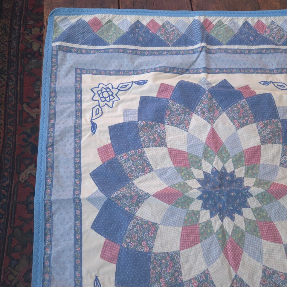 Cobertor Hecho a Mano Patchwork 35 x 45 Azul Flor Estrella Sólido Trasero Edredón Top Rústico Foto 2 de 4