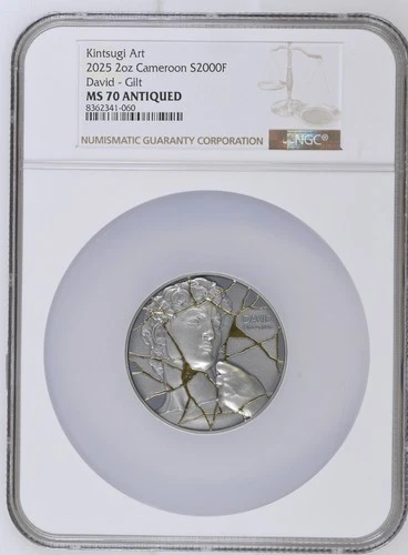 2025 Cameroon David Kintsugi Art 2 oz Antique finish Silver Coin NGC MS70